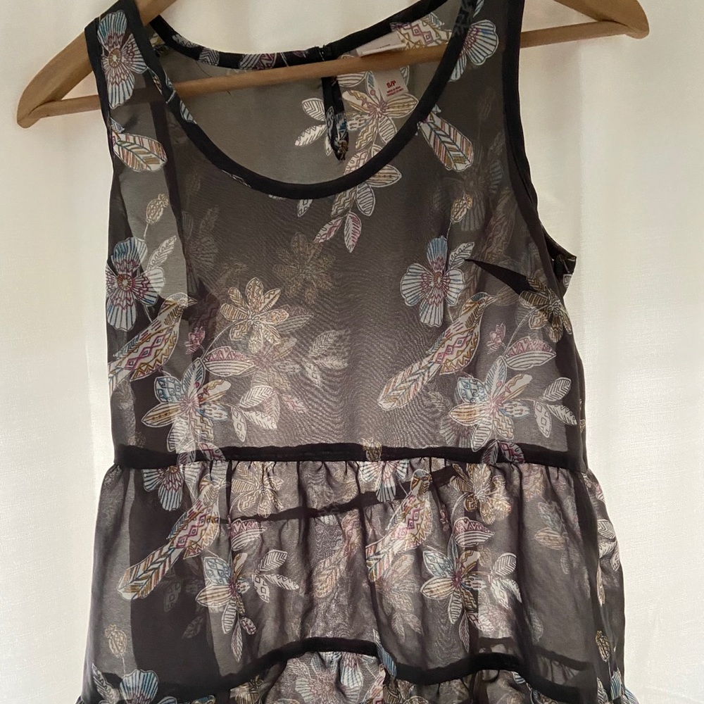 Sheer Flower Blouse with Flowers and Birds